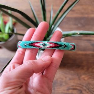 STUNNING Hand Beaded Native American Hair Clasp W/ Leather Backing